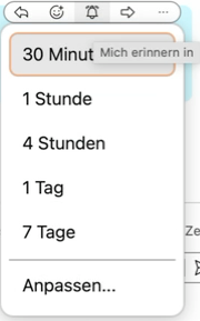 Auschnitt aus Webex: Später Erinnern-Option in einer Nachricht