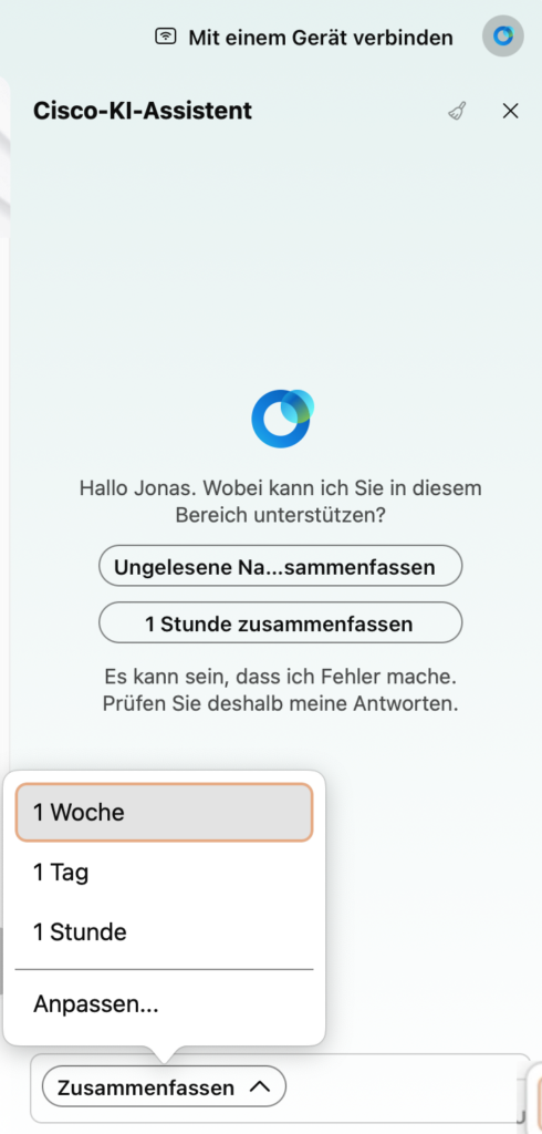 Auschnitt aus Webex: Cisco-KI-Assistent