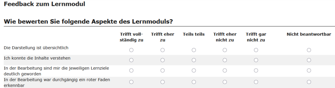 Auszug aus dem Umfragetemplate